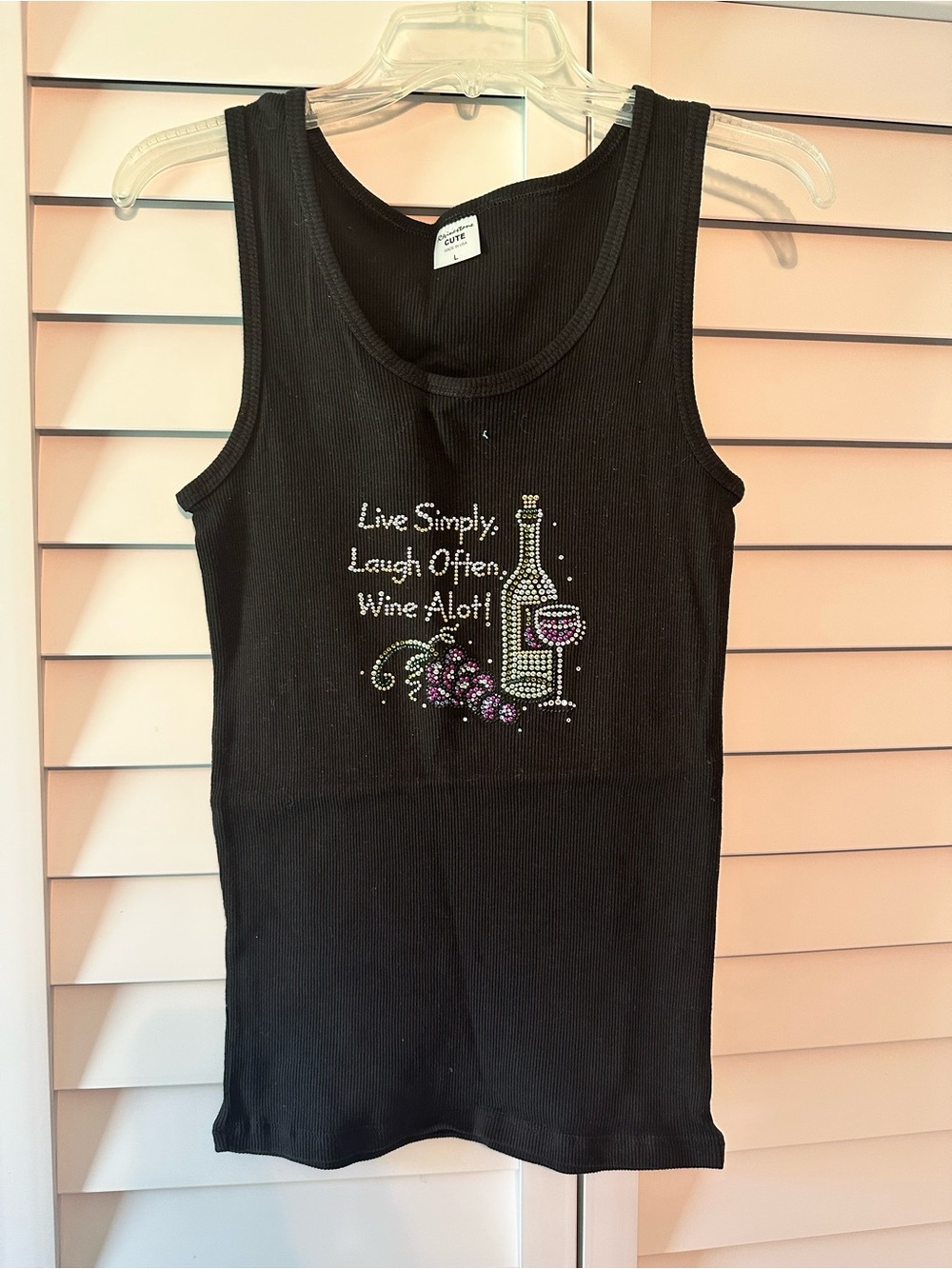Rhinestone Wine Graphic Black Ribbed Tank Top